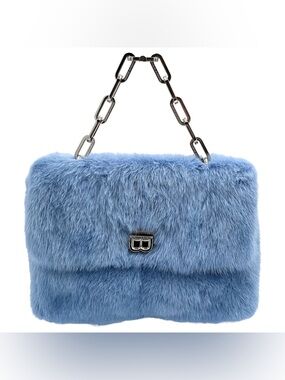 Brandon Blackwood Lisa Blue Mink Fur Shoulder Bag Silver Hardware
